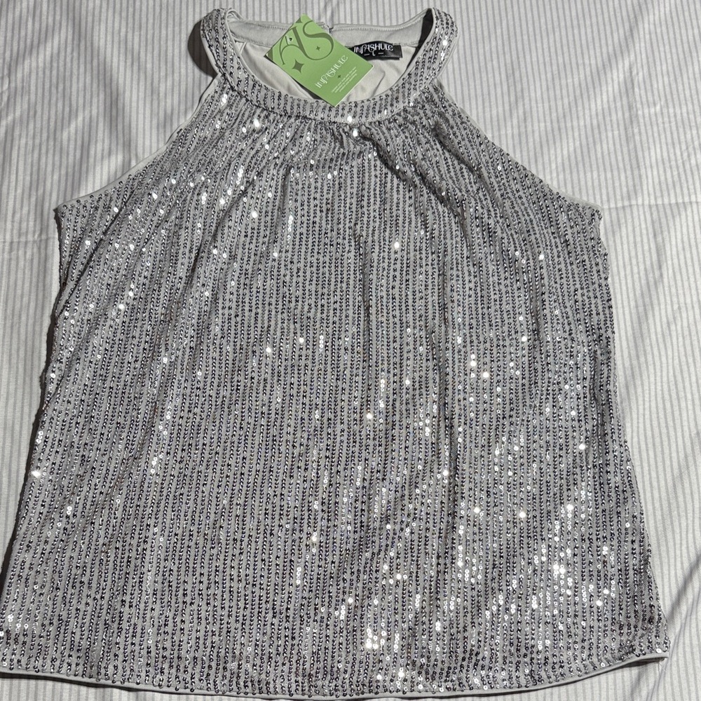 SHEIN Silver Sequin Sleeveless Blouse